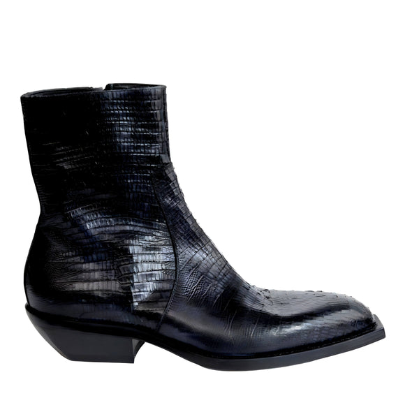 Jo Ghost 2818 Men's Shoes Black Lizard-Skin Pitched Boots (JG5332)-AmbrogioShoes