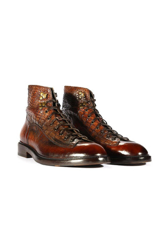 Jo Ghost 2833 Crust Crocodile Embossed / Buffalo Leather Boots (JG5304)-AmbrogioShoes