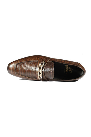 Jo Ghost 2955 Crocodile Embossed Leather Chain Loafers (JG5312)-AmbrogioShoes