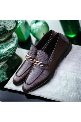 Jo Ghost 2955 Crocodile Embossed Leather Chain Loafers (JG5312)-AmbrogioShoes