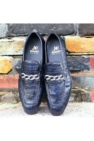Jo Ghost 2955 Crocodile Embossed Leather Chain Loafers (JG5312)-AmbrogioShoes