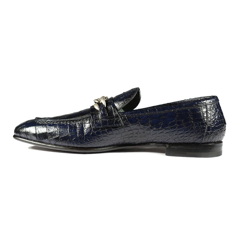 Jo Ghost 2955 Men's Shoes Navy Crocodile Print Leather Chain Loafers (JG5312)-AmbrogioShoes