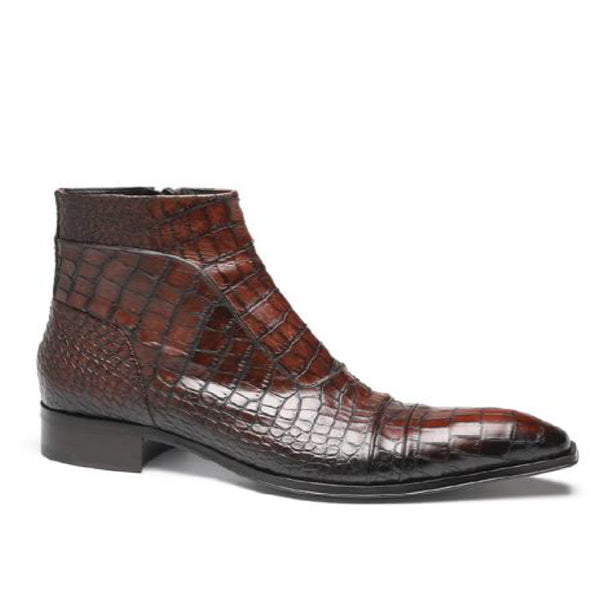 Jo Ghost 3239 Men's Shoes Luisiana Brown Crocodile Print Leather Ankle Boots (JG5321)-AmbrogioShoes