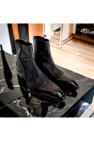 Jo Ghost 3516 Calf-Skin Leather Stud Ankle Boots (JG5325)-AmbrogioShoes