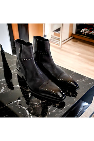 Jo Ghost 3516 Leather Stud Ankle Boot-AmbrogioShoes