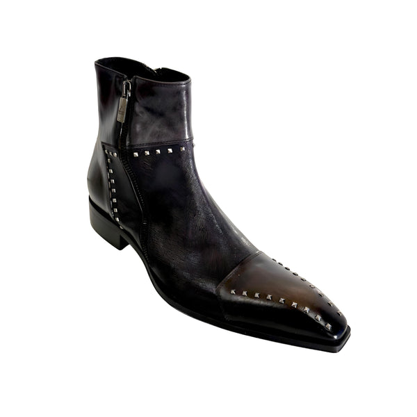 Jo Ghost 3516 Men's Shoes Black & Brown Calf-Skin Leather Stud Ankle Boots (JG5325)-AmbrogioShoes
