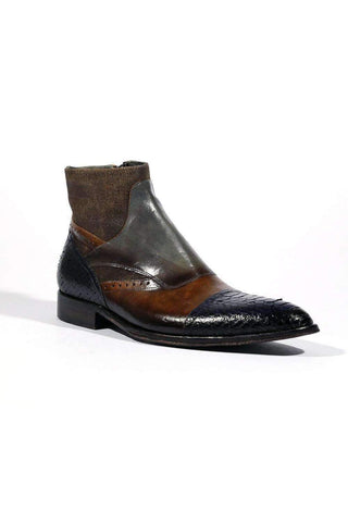 Jo Ghost 4298BIS Men Shoes Lino Sigaro Embossed Patchwork Calf-Skin Leather Boots (JG5143)-AmbrogioShoes