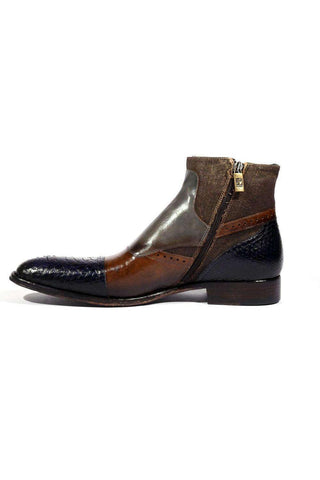 Jo Ghost 4298BIS Men Shoes Lino Sigaro Embossed Patchwork Calf-Skin Leather Boots (JG5143)-AmbrogioShoes