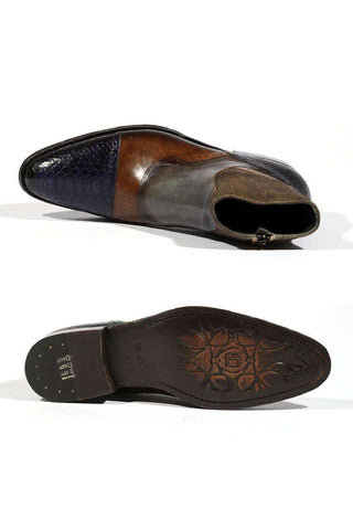 Jo Ghost 4298BIS Men Shoes Lino Sigaro Embossed Patchwork Calf-Skin Leather Boots (JG5143)-AmbrogioShoes