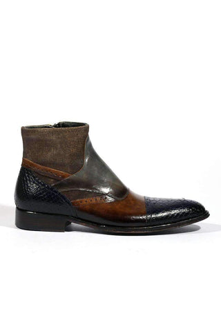 Jo Ghost 4298BIS Men Shoes Lino Sigaro Embossed Patchwork Calf-Skin Leather Boots (JG5143)-AmbrogioShoes