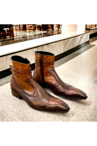 Jo Ghost 4764 Louisiana Crocodile / Lizard Embossed Leather Boots (JG5323)-AmbrogioShoes