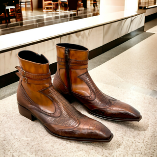 Jo Ghost 4764 Men's Shoes Louisiana Crocodile / Lizard Print Leather Boots (JG5323)-AmbrogioShoes
