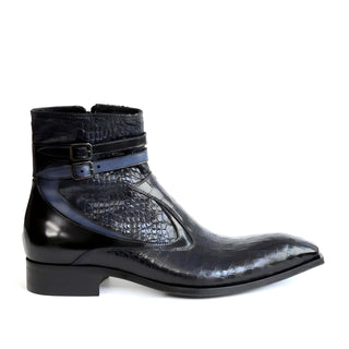 Jo Ghost 4766 Men's Shoes Black & Blue Crocodile Print / Calf-Skin Leather Ankle Boots (JG5339)-AmbrogioShoes