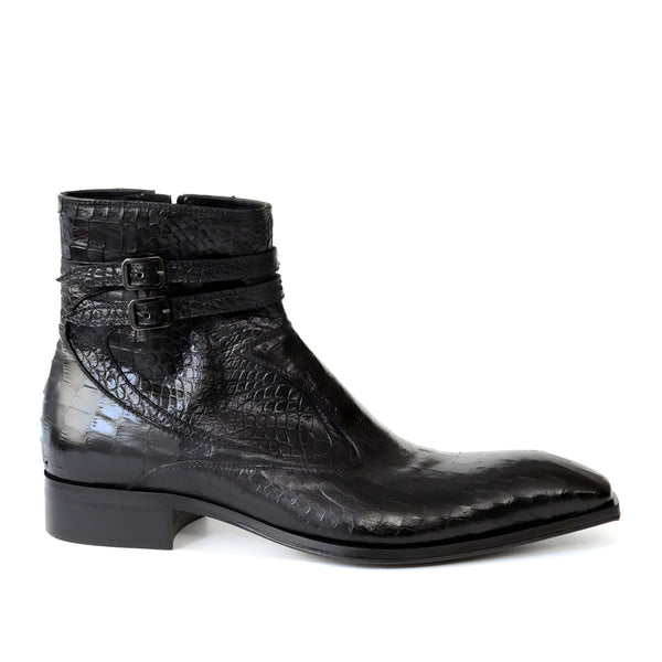 Jo Ghost 4767 Men's Shoes Black Crocodile Print / Calf-Skin Leather Ankle Boots (JG5340)-AmbrogioShoes
