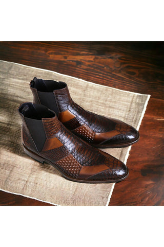Jo Ghost 4776 Brown Multi Texture Embossed Leather Boots (JG5365)-AmbrogioShoes