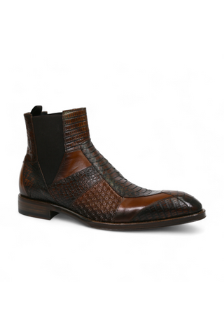 Jo Ghost 4776 Brown Multi Texture Print Leather Boots (JG5365)-AmbrogioShoes