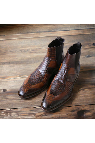 Jo Ghost 4776 Brown Multi Texture Print Leather Boots (JG5365)-AmbrogioShoes
