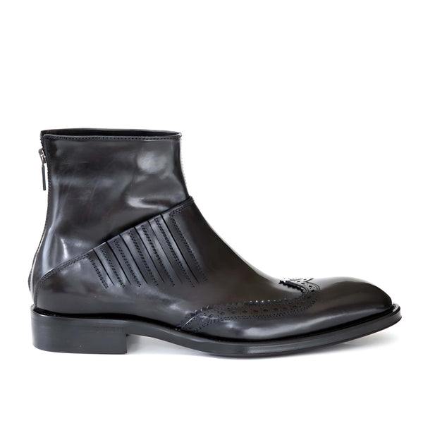 Jo Ghost 4782 Men's Shoes Black Crocodile Print / Calf-Skin Leather Ankle Boots (JG5347)-AmbrogioShoes