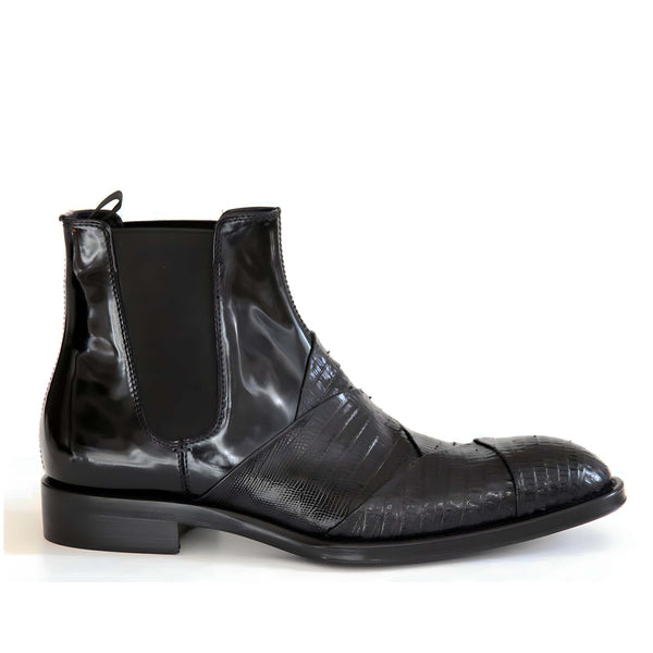 Jo Ghost 4785 Men's Shoes Black Lizard Print / Calf-Skin Leather Chelsea Boots (JG5349)-AmbrogioShoes