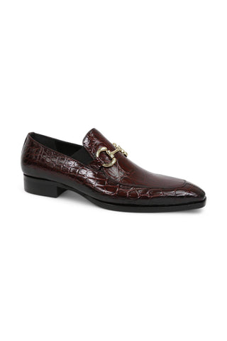 Jo Ghost 4956 Burgundy Crocodile Embossed Leather Horsebit Loafers (JG5368)-AmbrogioShoes