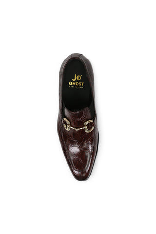 Jo Ghost 4956 Burgundy Crocodile Embossed Leather Horsebit Loafers (JG5368)-AmbrogioShoes