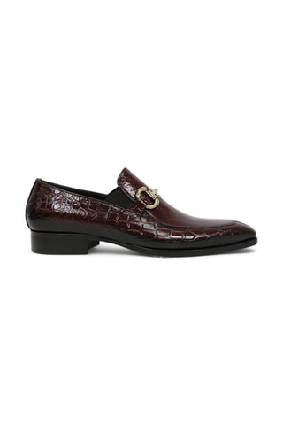 Jo Ghost 4956 Burgundy Crocodile Embossed Leather Horsebit Loafers (JG5368)-AmbrogioShoes