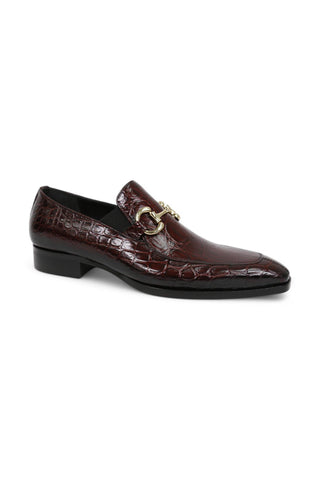 Jo Ghost 4956 Burgundy Crocodile Print Leather Horsebit Loafers (JG5368)-AmbrogioShoes