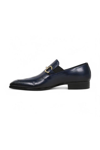 Jo Ghost 4957 Navy Flower Embossed Leather Horsebit Loafers (JG5367)-AmbrogioShoes
