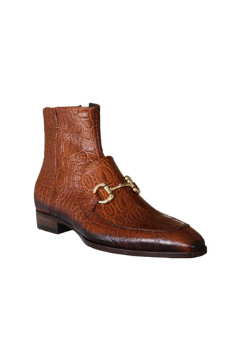 Jo Ghost 4970 Cognac Crocodile Embossed Leather Horsebit Boots (JG5360)-AmbrogioShoes