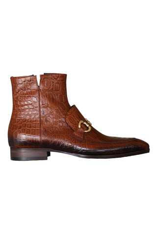 Jo Ghost 4970 Cognac Crocodile Embossed Leather Horsebit Boots (JG5360)-AmbrogioShoes