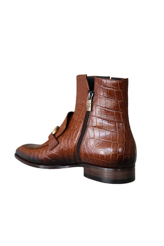 Jo Ghost 4970 Cognac Crocodile Print Leather Horsebit Boots (JG5360)-AmbrogioShoes