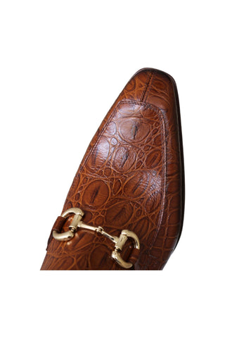 Jo Ghost 4970 Cognac Crocodile Print Leather Horsebit Boots (JG5360)-AmbrogioShoes