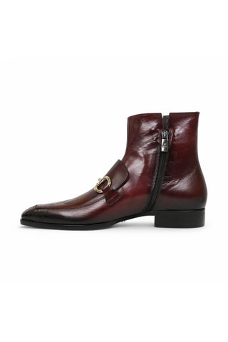 Jo Ghost 4971 Burgundy Flower Print Leather Horsebit Boots (JG5361)-AmbrogioShoes