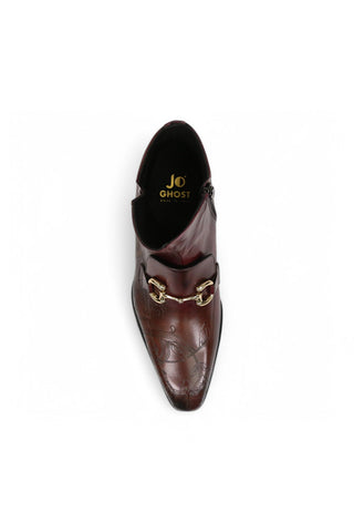 Jo Ghost 4971 Burgundy Flower Print Leather Horsebit Boots (JG5361)-AmbrogioShoes