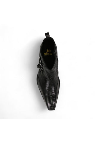 Jo Ghost 4991 Black Texture Embossed Calf-Skin Leather Multi-Buckle Boots (JG5359)-AmbrogioShoes