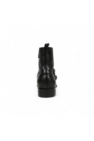 Jo Ghost 4991 Black Texture Print Calf-Skin Leather Multi-Buckle Boots (JG5359)-AmbrogioShoes