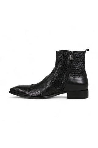 Jo Ghost 4991 Black Texture Print Calf-Skin Leather Multi-Buckle Boots (JG5359)-AmbrogioShoes