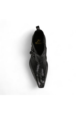 Jo Ghost 4991 Black Texture Print Calf-Skin Leather Multi-Buckle Boots (JG5359)-AmbrogioShoes