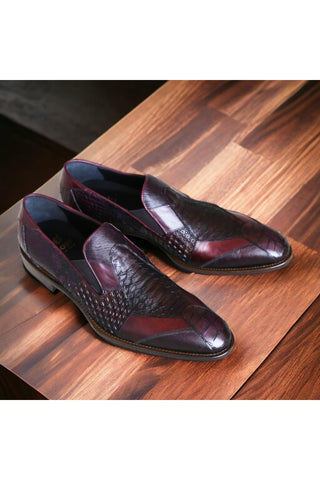 Jo Ghost 4992 Burgundy Multi Texture Embossed Leather Loafers (JG5366)-AmbrogioShoes