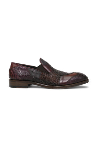 Jo Ghost 4992 Burgundy Multi Texture Print Leather Loafers (JG5366)-AmbrogioShoes