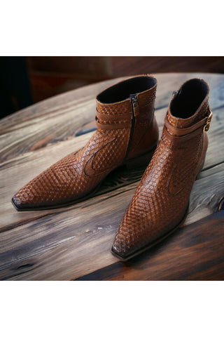 Jo Ghost 4996 Brown Multi Texture Print Leather Boots (JG5364)-AmbrogioShoes