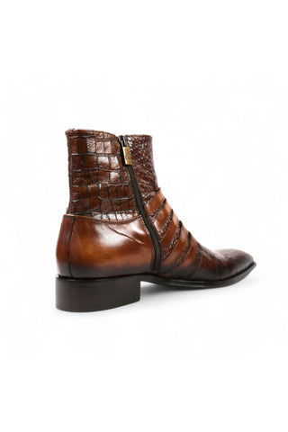 Jo Ghost 5225 Two-Tone Brown Crocodile Embossed / Leather Multi-Buckle Ankle Boots (JG5358)-AmbrogioShoes