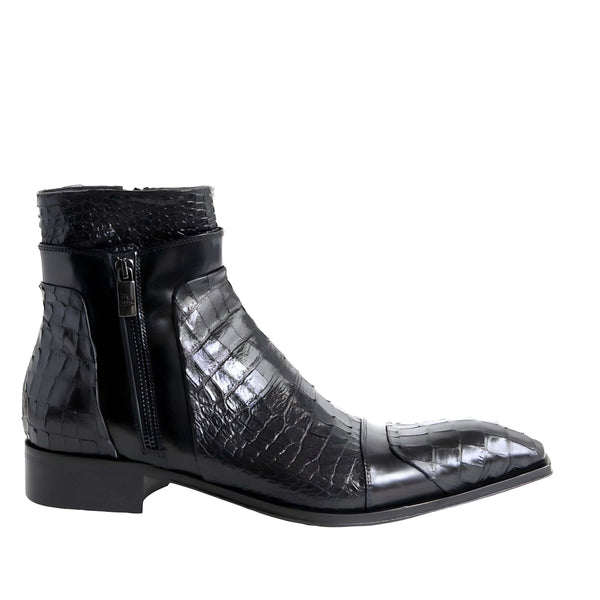 Jo Ghost 5252 Men's Shoes Black Crocodile Print / Calf-Skin Leather Ankle Boots (JG5352)-AmbrogioShoes