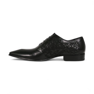 Jo Ghost Men's Designer Shoes Parma Doc Col Nero Embroidered Leather Oxfords (JG2201)-AmbrogioShoes