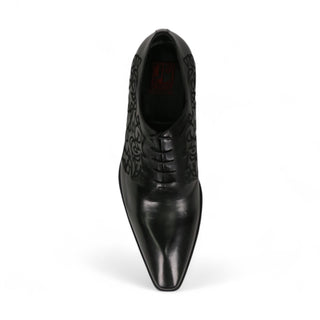Jo Ghost Men's Designer Shoes Parma Doc Col Nero Embroidered Leather Oxfords (JG2201)-AmbrogioShoes