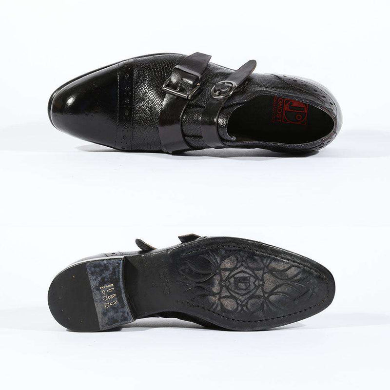 Jo Ghost Mens Italian Shoes Diver Reptilis Nero Monkstrap Loafers(JG5118)-AmbrogioShoes