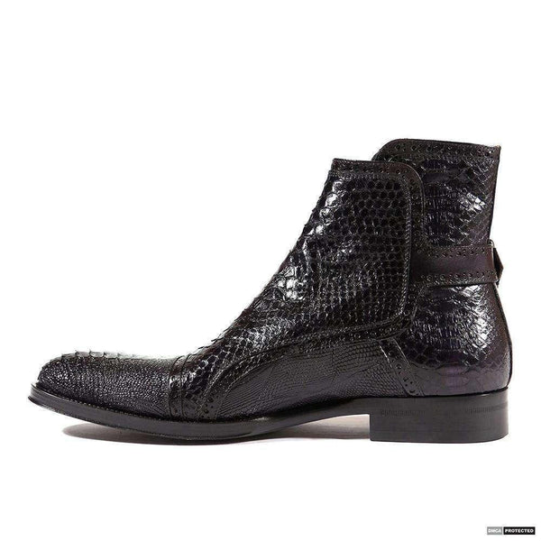 Jo Ghost Mens Italian Zampa Struzzo Crust Black Boots (JG4049)-AmbrogioShoes