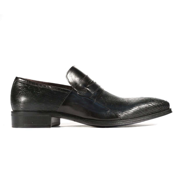 Jo ghost 130M Mens Contrast Enigma Black Texture Leather Black Loafers (JG5157)-AmbrogioShoes