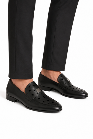 John Richmond 14025 Calf-Skin Leather Perforated Slip-On Loafer (JR1012)-AmbrogioShoes