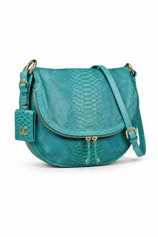 Just Cavalli Handbag Sling/Messenger Snake Embossed Turquoise (JC195)-AmbrogioShoes